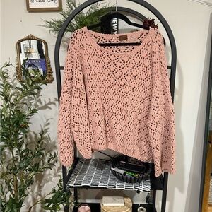 POL Blush Crochet see threw Crew Neck Sweater size medium